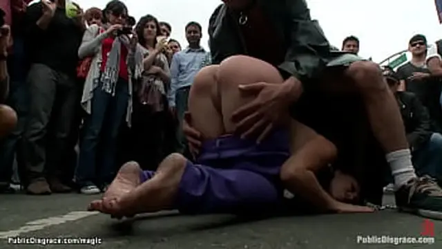 Princess👸 Donna Dolore dominates submissive slave Audrey Rose at Folsom Street Fair &mdash;  then forces her to gangbang in public gallery