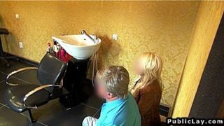 Amateur hairdresser fucks for cash POV