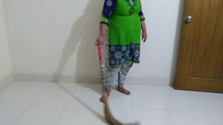 Hot MILF StepMom Sweeps Room, Swinging Huge Hips as Stepson Gets Horny🥵 (Cum Inside)
