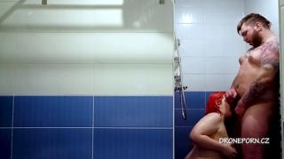 Juicy strawberry blonde sexpot gets pounded in shower🚿 by hunking stud, massive implants shake like crazy