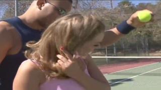 Sexy tennis coach trades rackets for raw sex with petite student