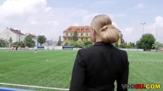 Kayla Green gets stuffed during a football-themedfuck session