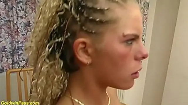 Monika Sommer &mdash;  a skinny German teen &mdash;  gets doubled over by her boyfriends with huge dicks