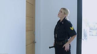 Meet Sarah Taylor, sexy cop with horniness to burn, gets it all off in 4K