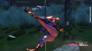 Sexy blonde 3D babes flaunt pole dancing skills in graphic, naughty😈 animation