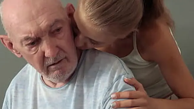 Old man tries young slim girl &mdash;  deepthroat action