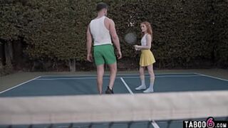 Petite red-haired teen slut receives tennis lesson in the form of multiple vigorous cock🍆 penetrations