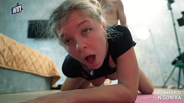 Blonde babe caught jacking off &mdash;  brutally pounded like a nasty little hoe